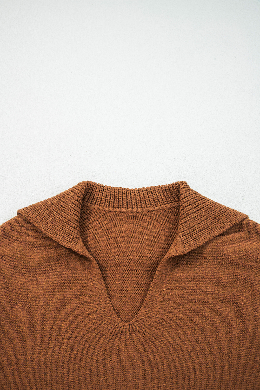 Racing Red Collared V Neck Ribbed Edge Sexy Elegant Sweater