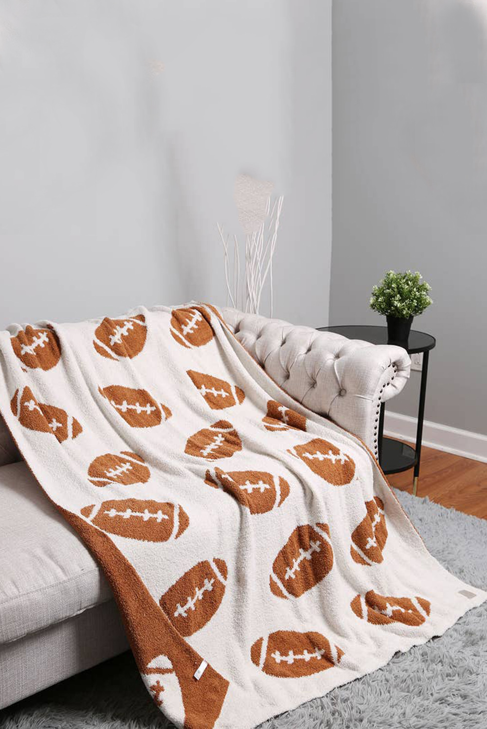 White Leopard & Rugby Football Print Flannel Blanket
