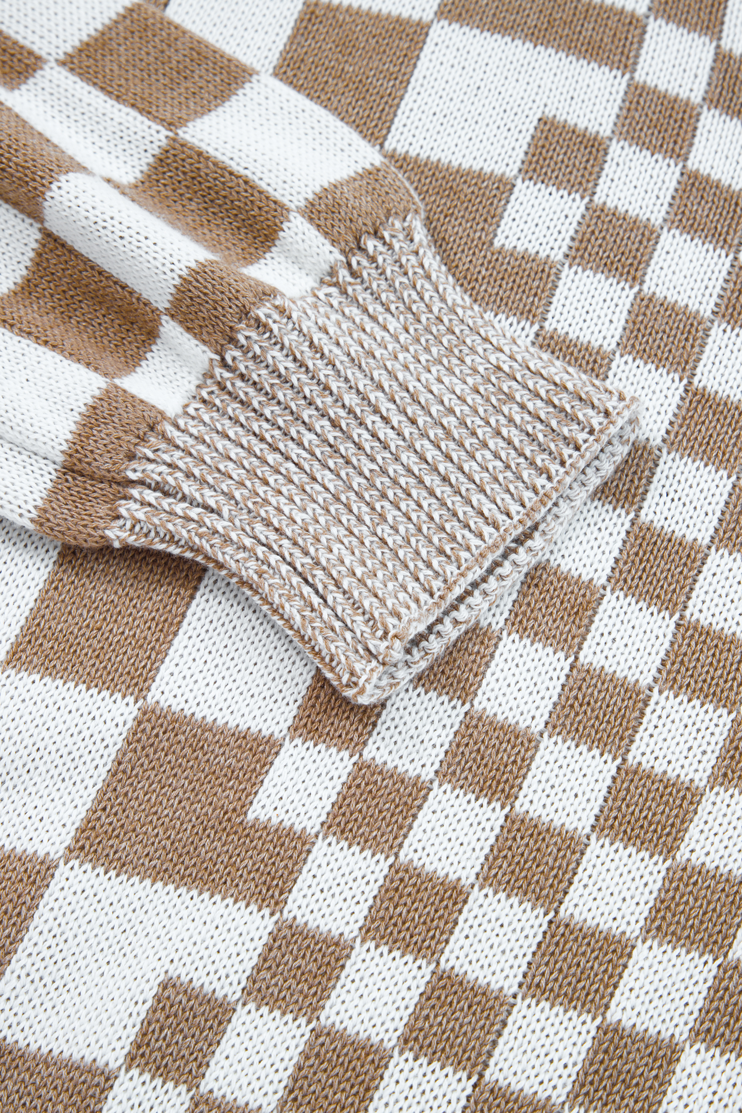 Brown Plus Size Checkered Bubble Sleeve Drop Shoulder Open Cardigan
