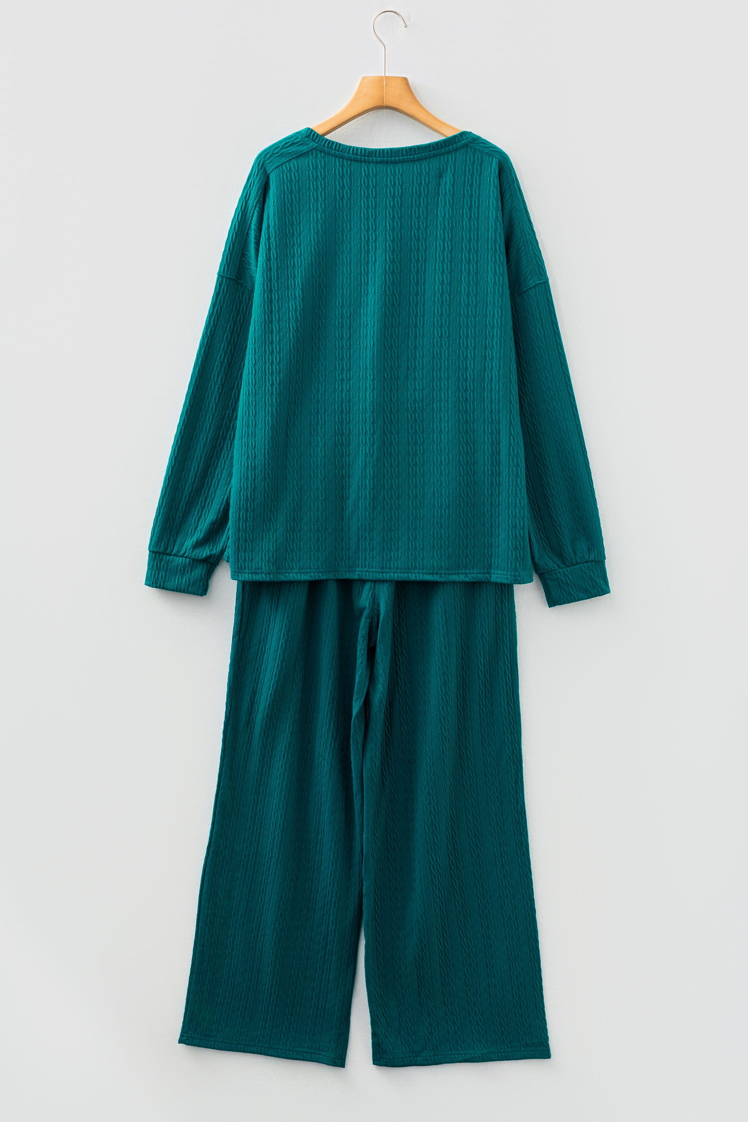 Smoke Green Textured Round Neck Sweatshirt & Loose Drawstring High Waist Pant Set