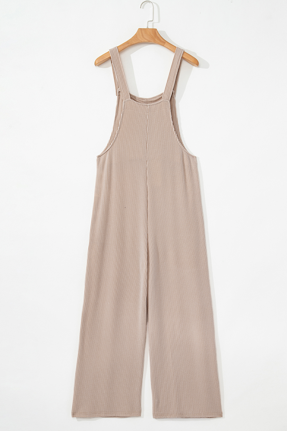 Dark Grey Ribbed Knit Patched Pocket Wide Leg Overalls
