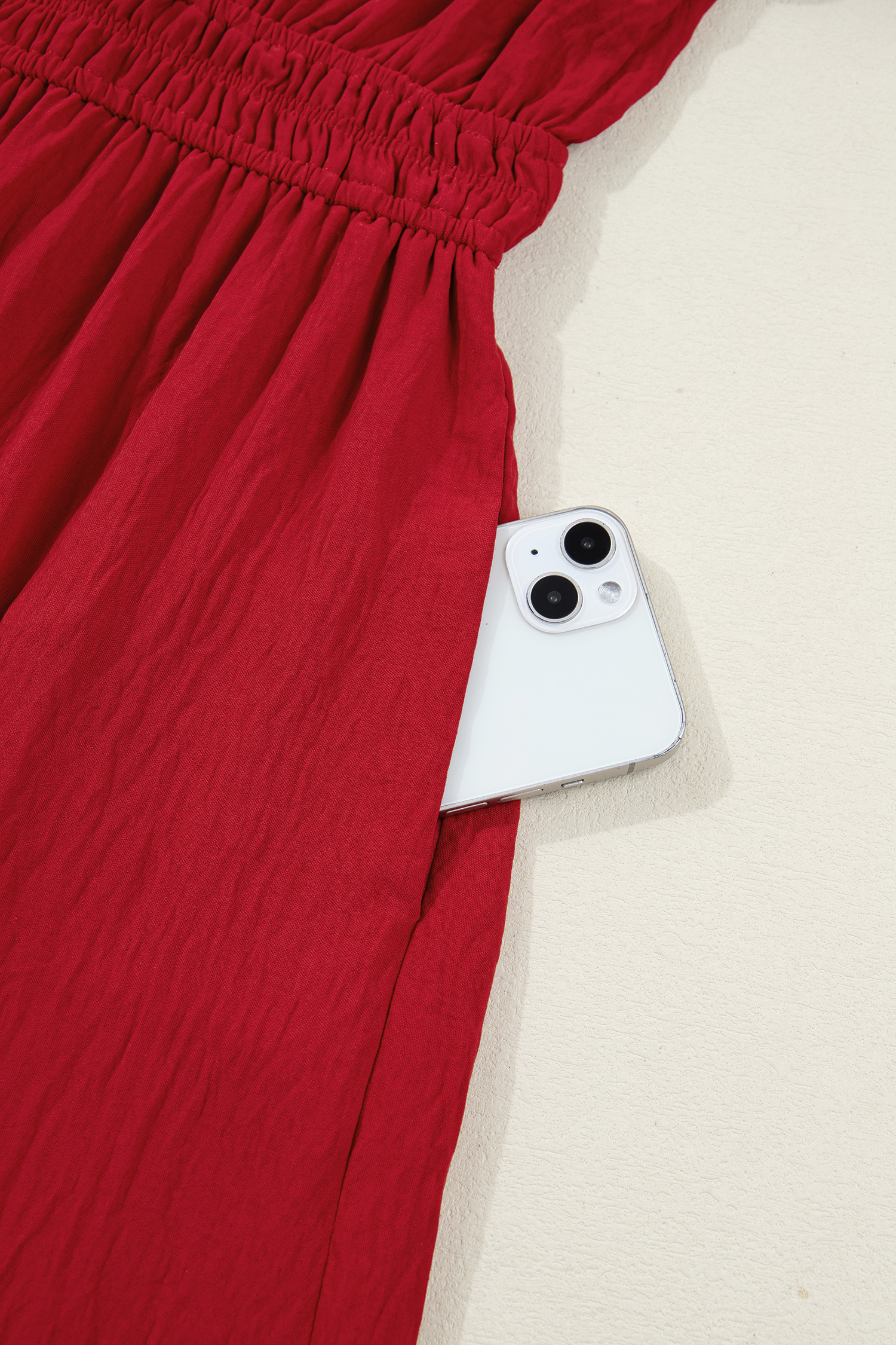 Racing Red Contrast Embroidered Detail Cinched Waist Tiered Long Sleeve Maxi Dress
