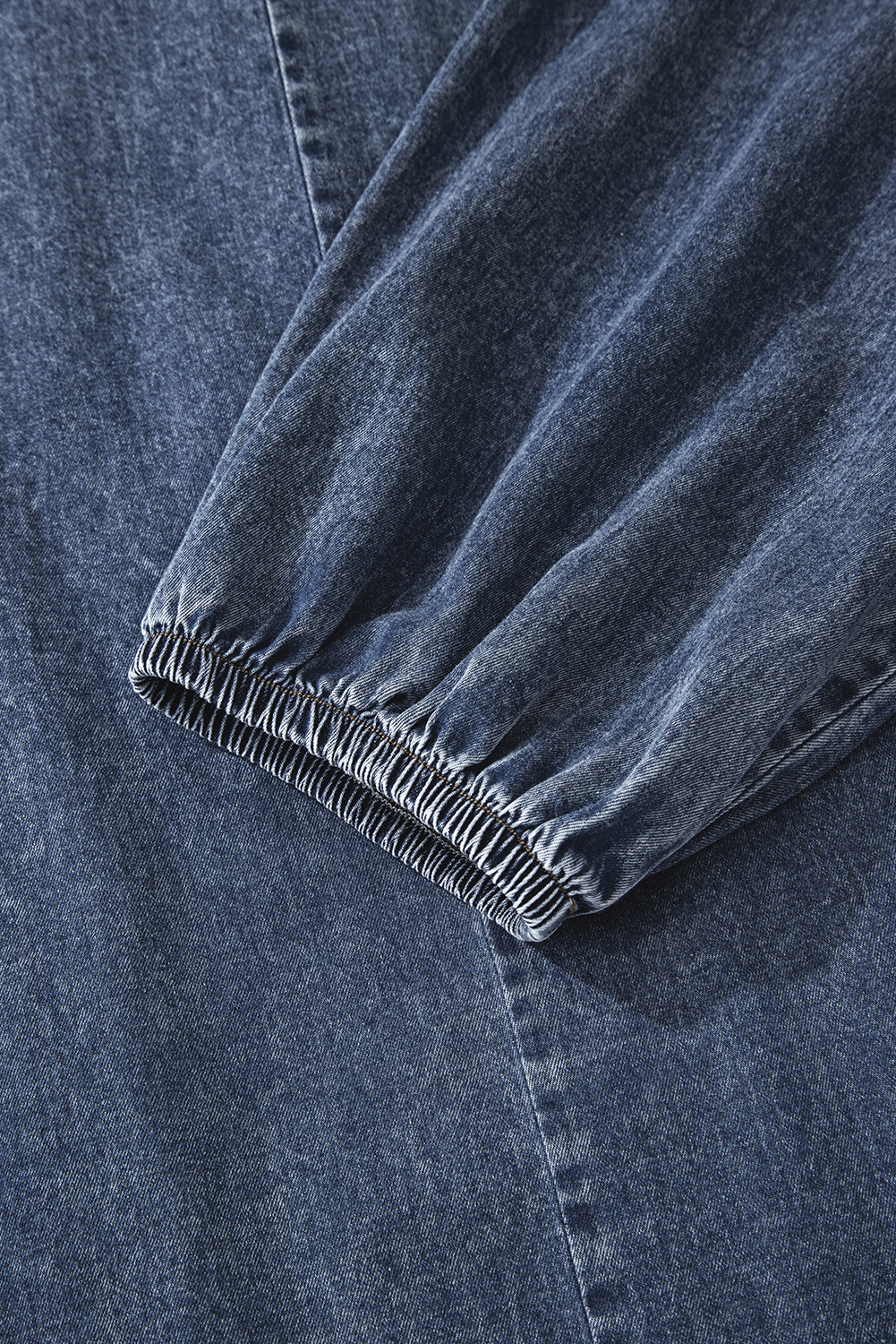 Sail Blue 3/4 Sleeve Tied V Neck Pleated Denim Mini Dress