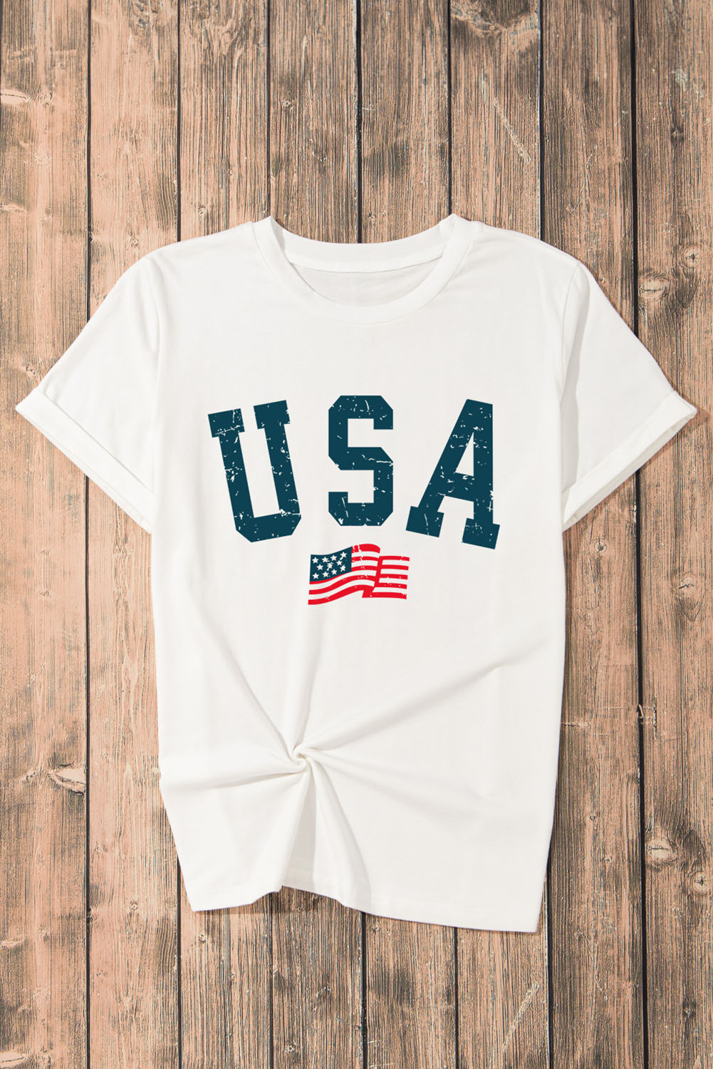 Gray Blooming USA Flag Print Casual T Shirt