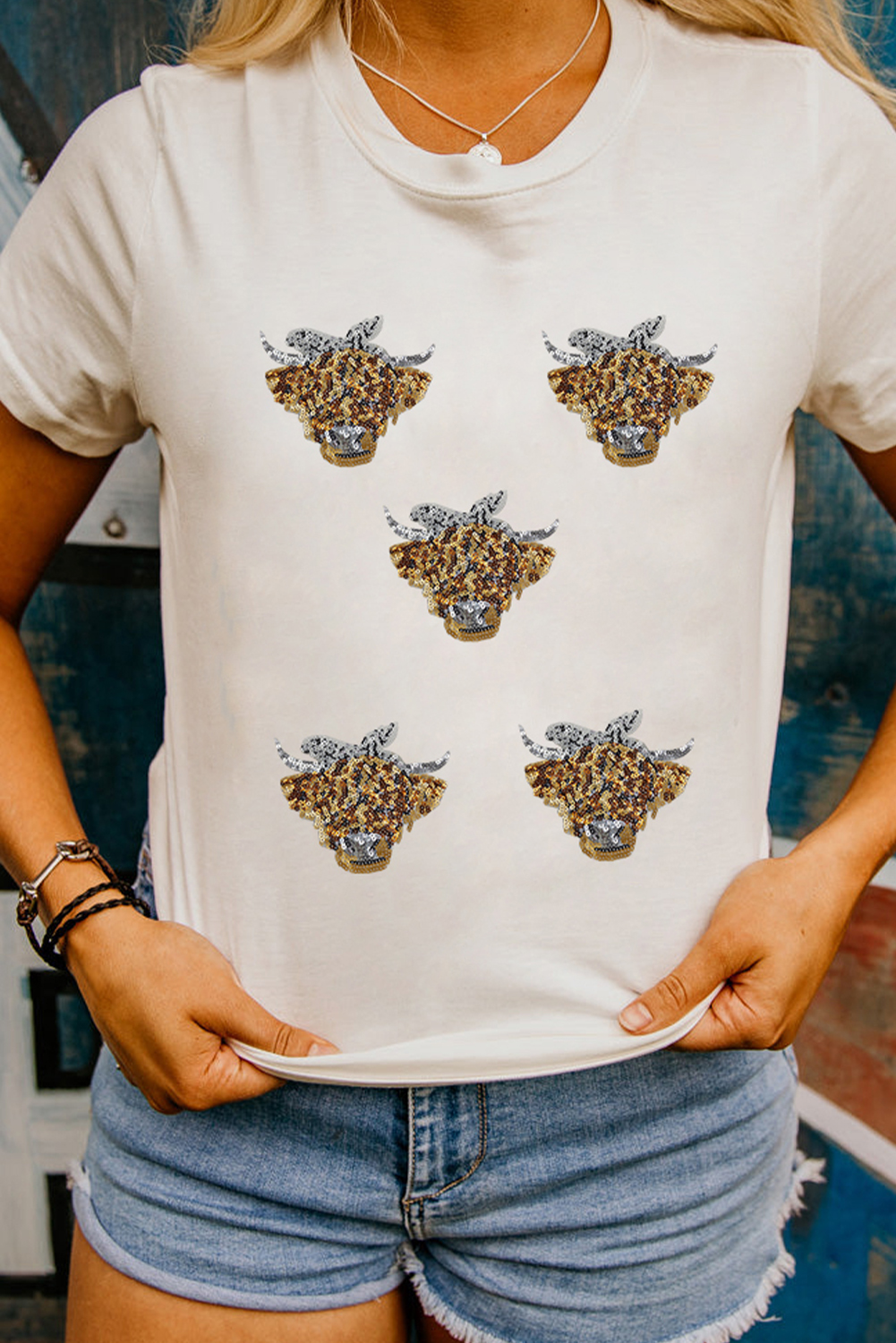White Western Bow Heifer Graphic Casual T Shirt