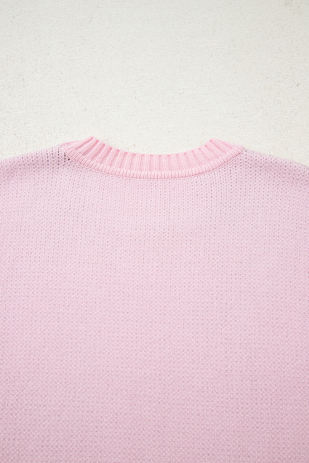 Pink Christmas Ginger Bread Man Print Round Neck Casual Sweater