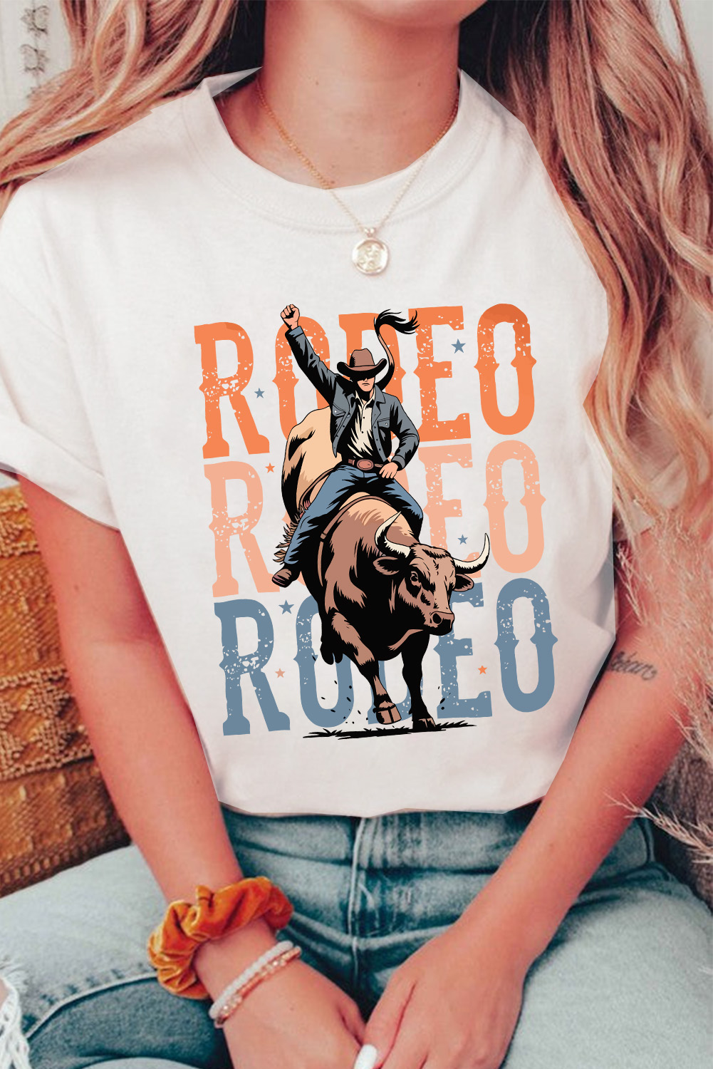 White Cowboy RODEO Graphic Western T Shirt