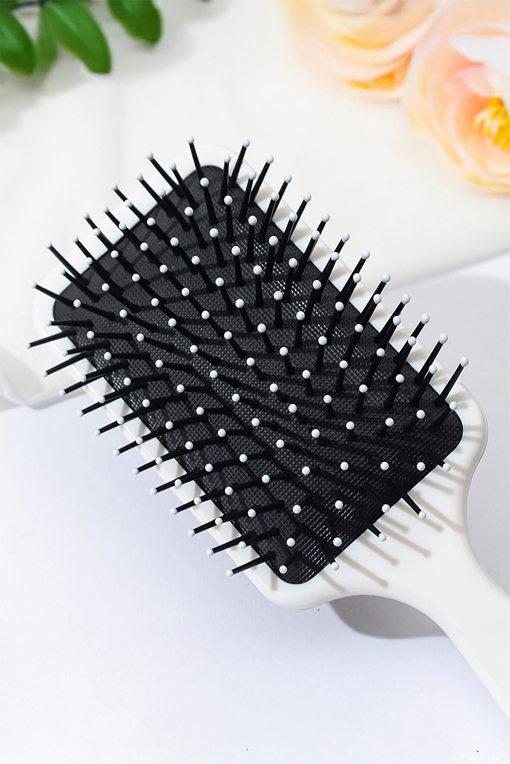 White Peony Flower Print Large Paddle Air Cushion Comb