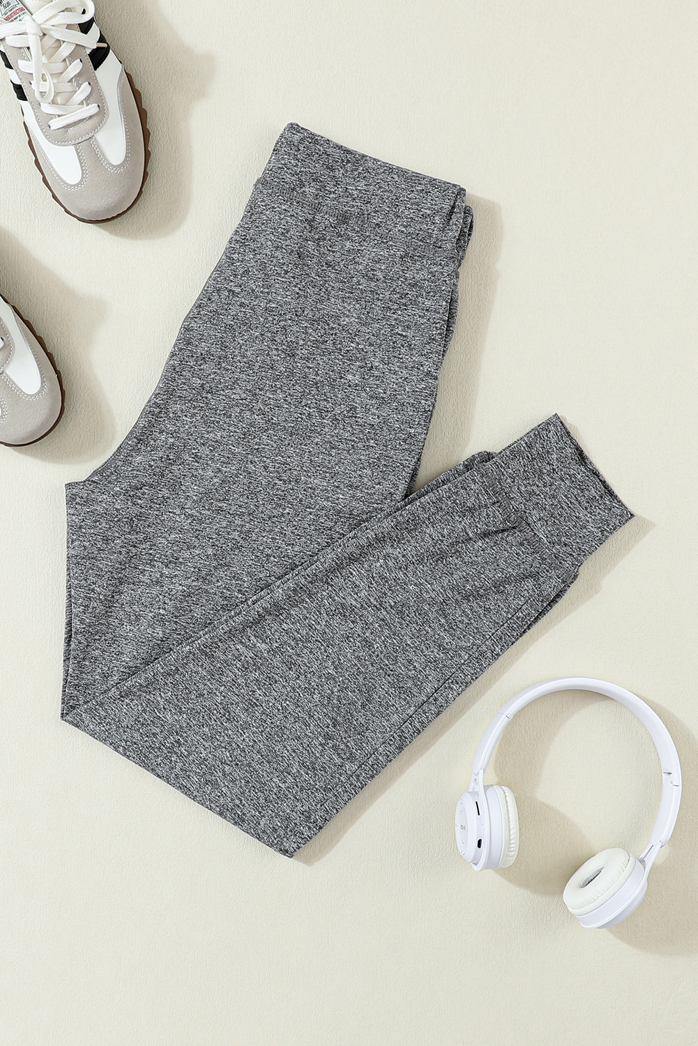 Black Drawstring Elastic Waistband Pocketed Joggers