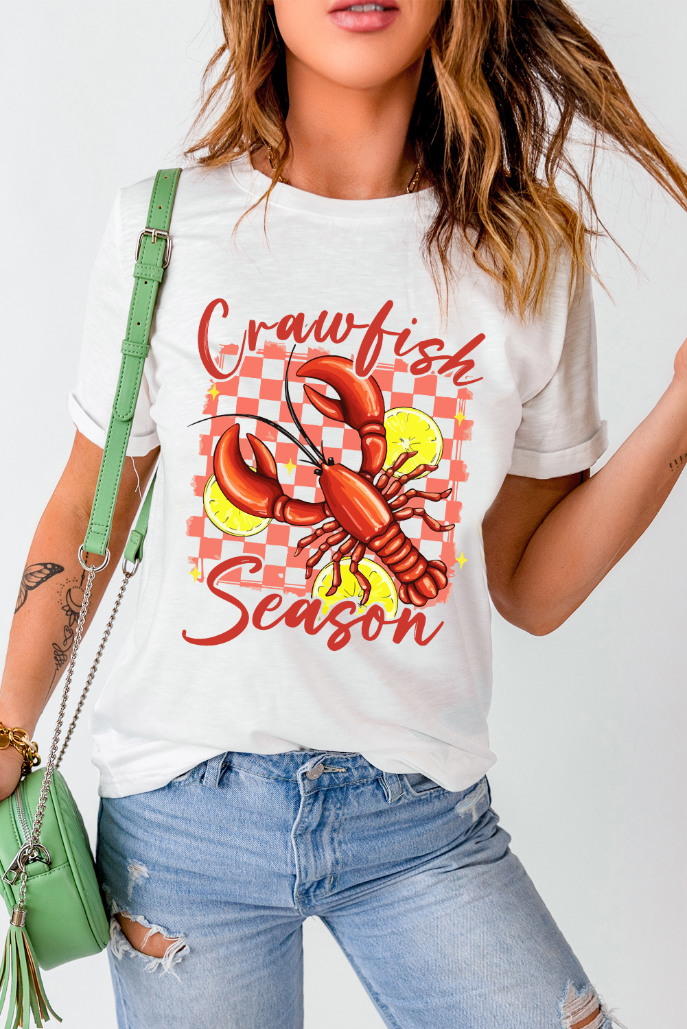 White Crawfish Season Graphic Fashion Summer T Shirt
