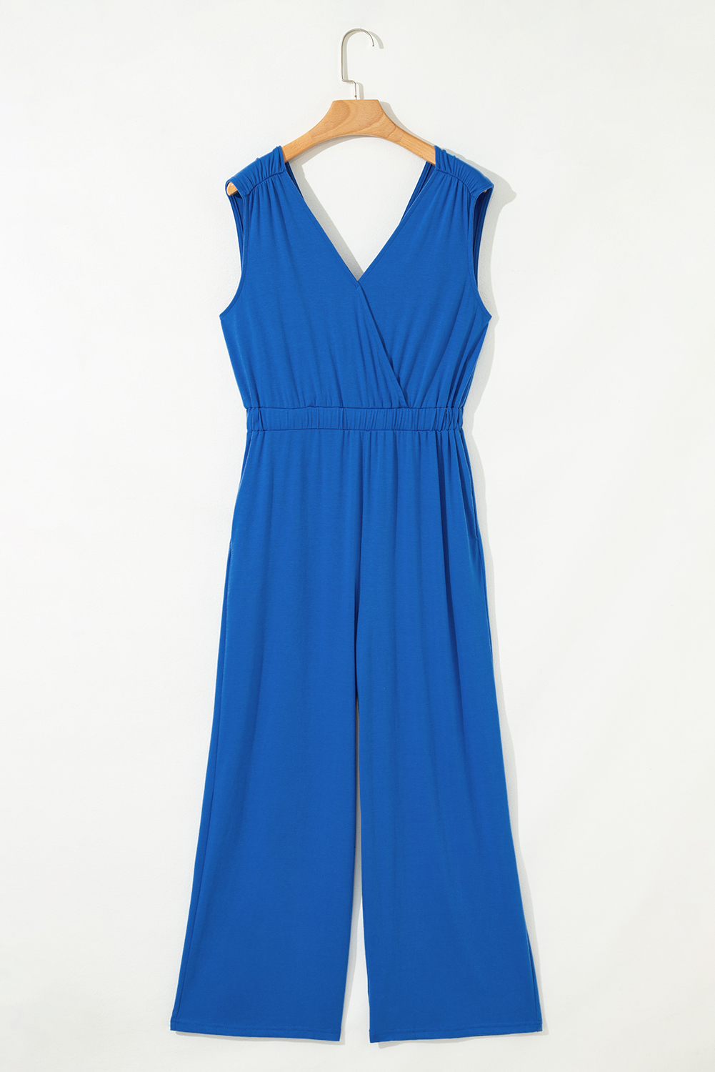 Black Deep V Pleated Crisscross Wide Leg Backless Jumpsuit