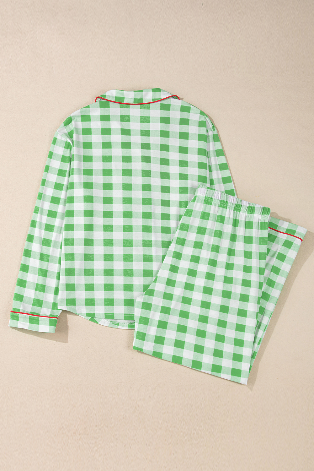 Fiery Red Christmas Plaid Print Shirt and Pants Pajama Set