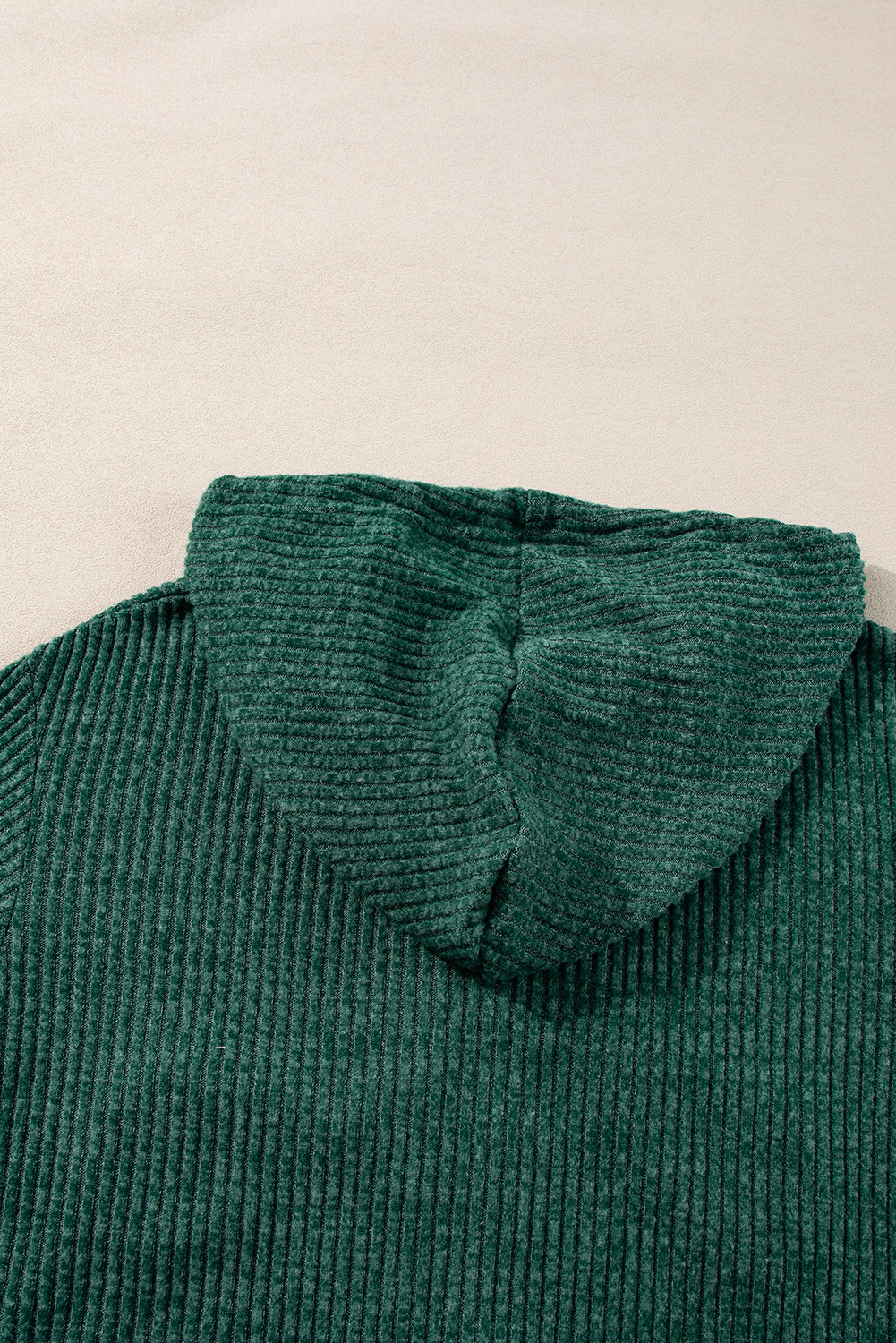 Dark Grey Ribbed Zip Up Front Drawstring Hoodie