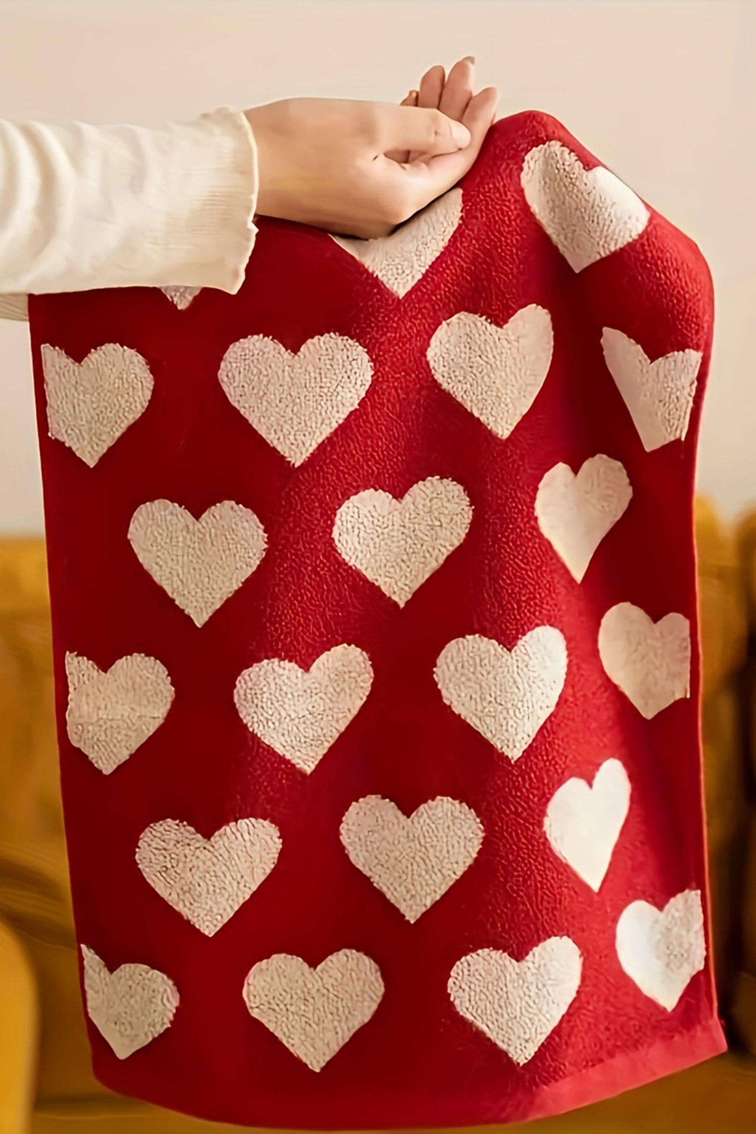 Fiery Red Double Side Heart Printed Allover Cotton Face Towel