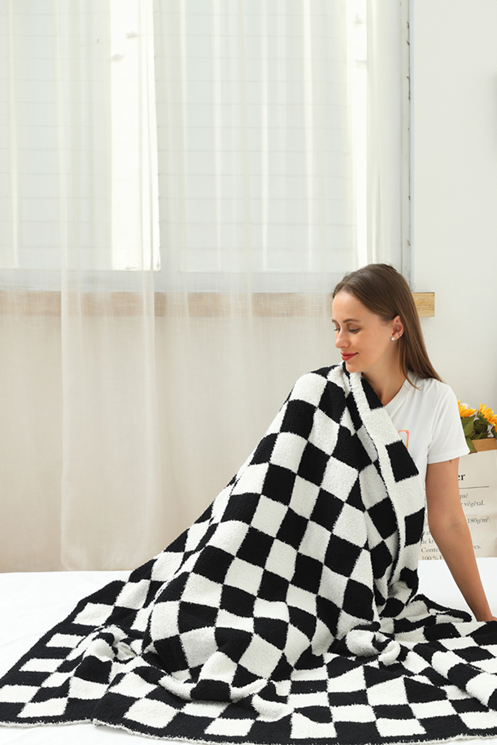 Fiery Red Plush Checkered Print Sofa Blanket 127*152cm