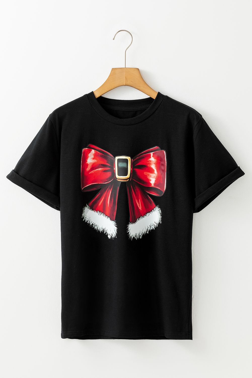 Black Christmas Big Bowknot Graphic Crewneck T Shirt