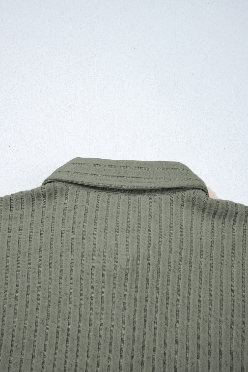 Mist Green Thermal Ribbed Texture Drop Shoulder Button Up Shacket