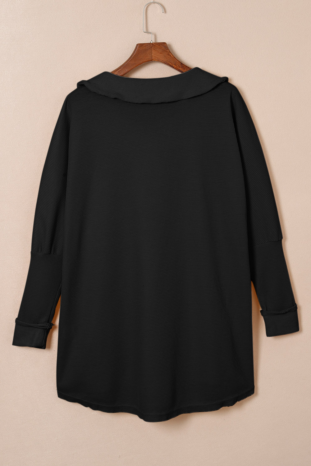 Brown Waffle Knit Buttoned Long Sleeve Top