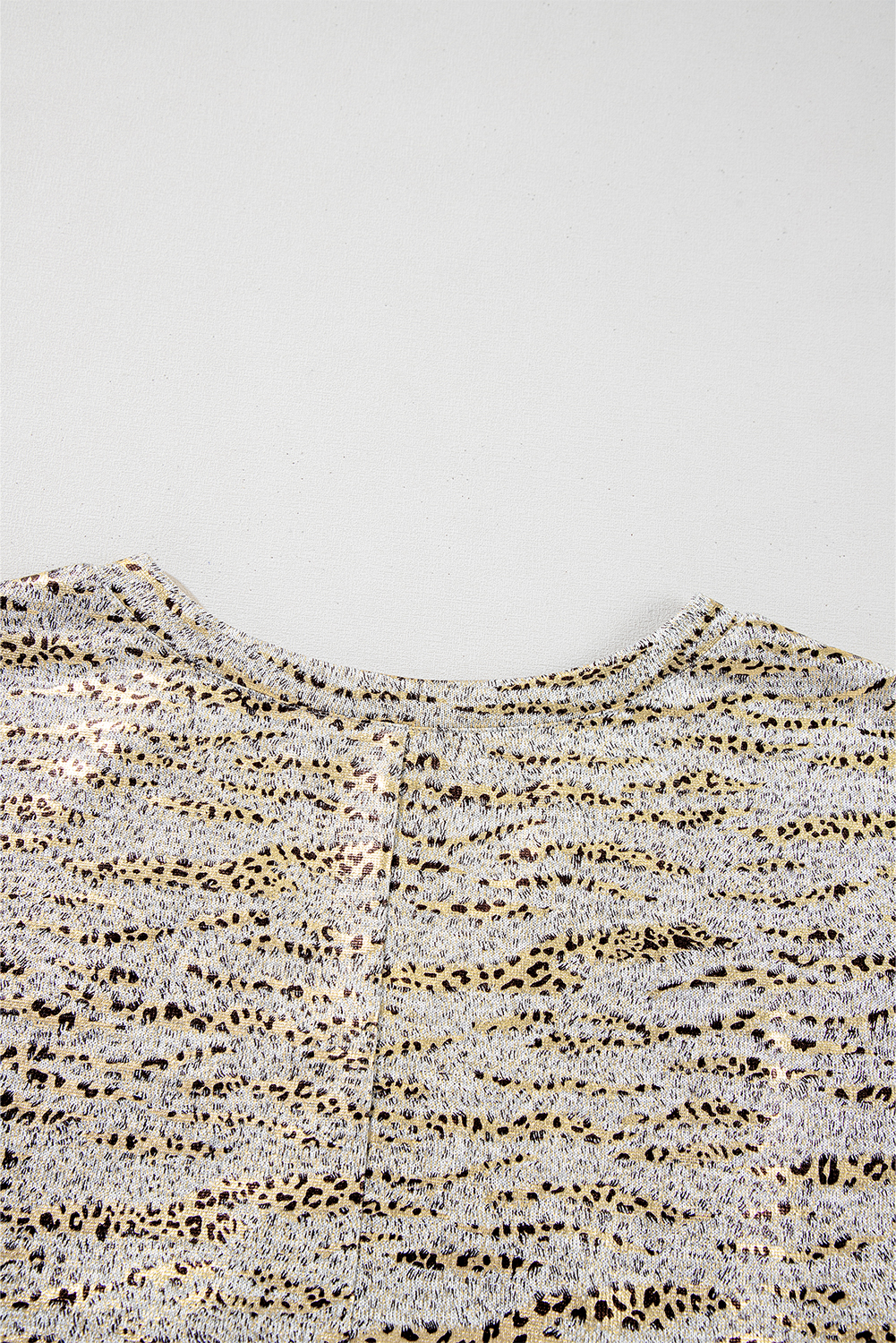 Gray Leopard Print Half Sleeve V Neck Loose Fit T Shirt