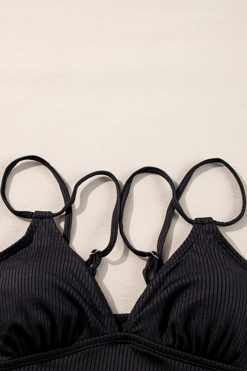 Black Ribbed Knit High Waist 2pcs Bikini Swimsuit