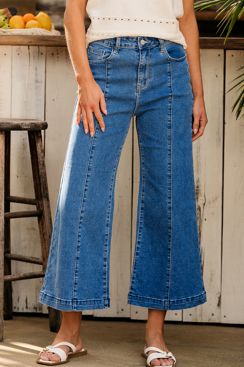 Black Plain Seam Detail Flared Bottom Ankle Length Jeans