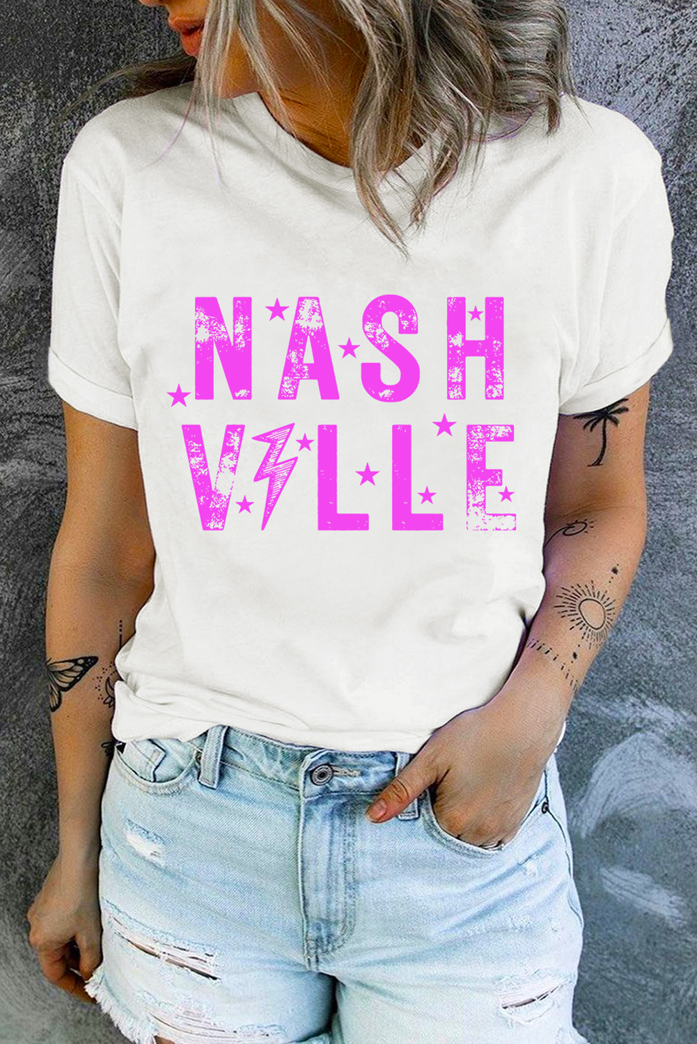 White NASHVILLE Star Graphic Crewneck T Shirt