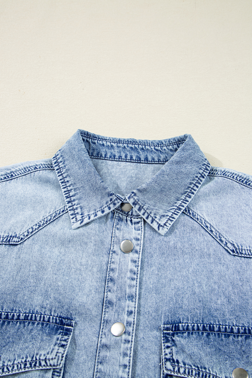 Blue Beau Chest Pocket Raw Hem Denim Loose Shirt Dress