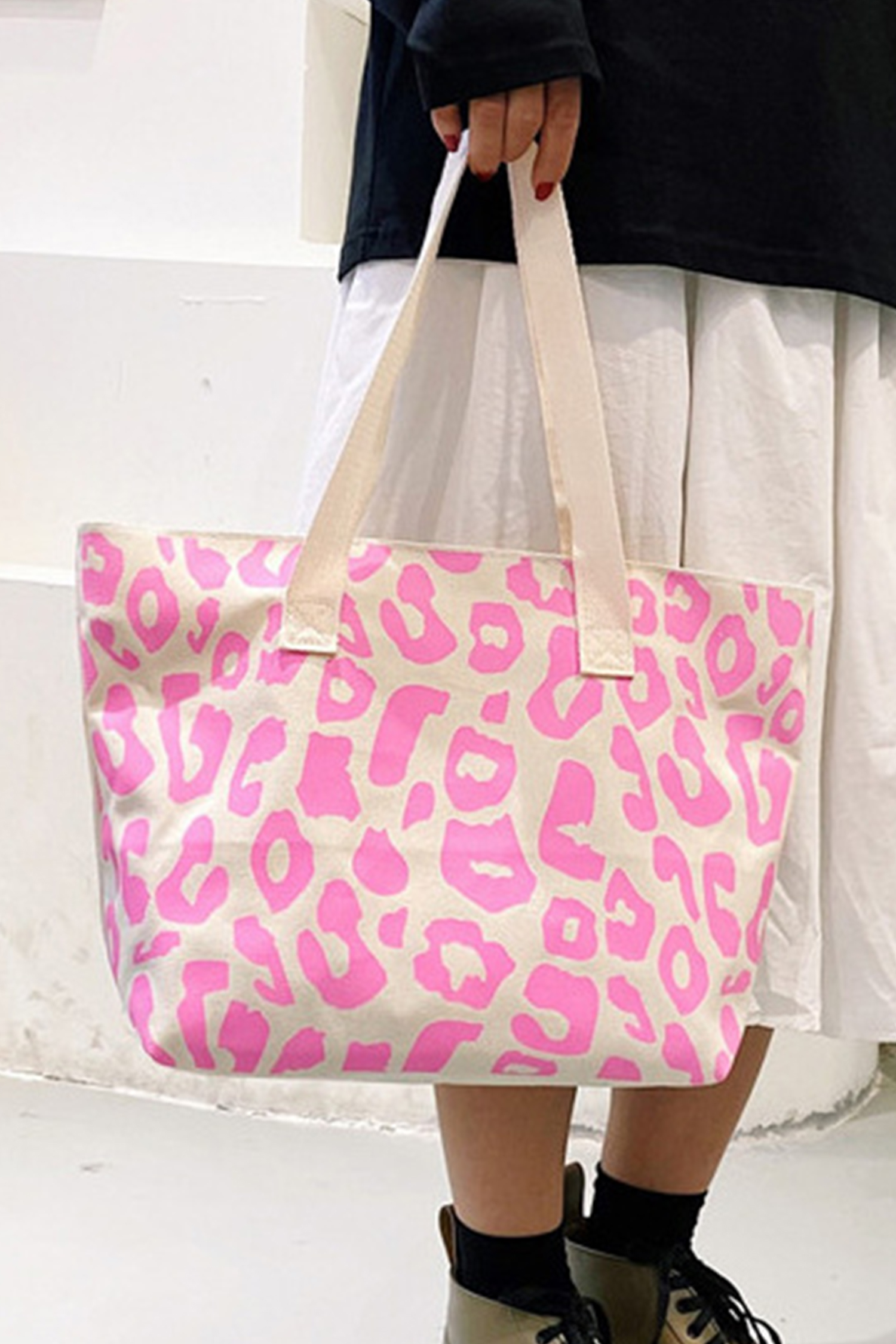 Black Leopard Print Canvas Tote Bag