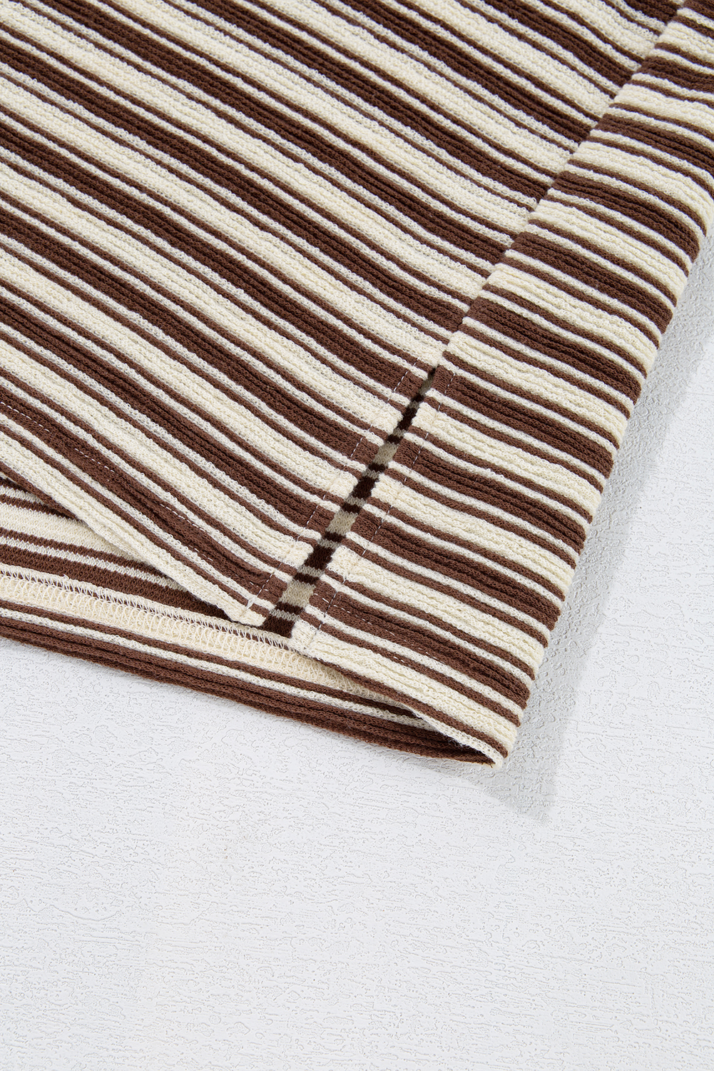 Green Stripe Textured Side Slits Crew Neck T Shirt