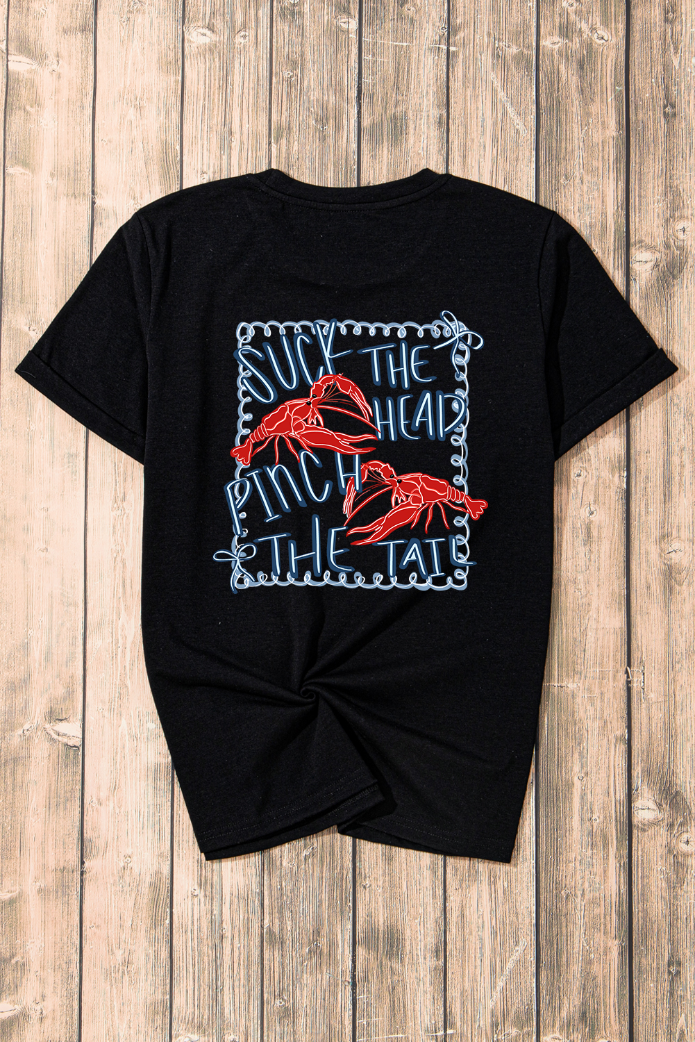 Black Girlie Bow Crawfish Printed T Shirt