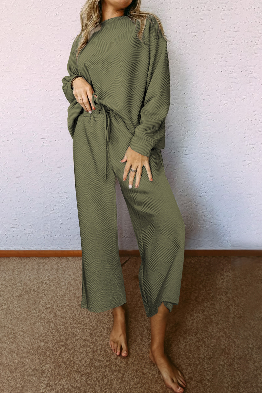 Red Dahlia Ultra Loose Textured 2pcs Slouchy Outfit