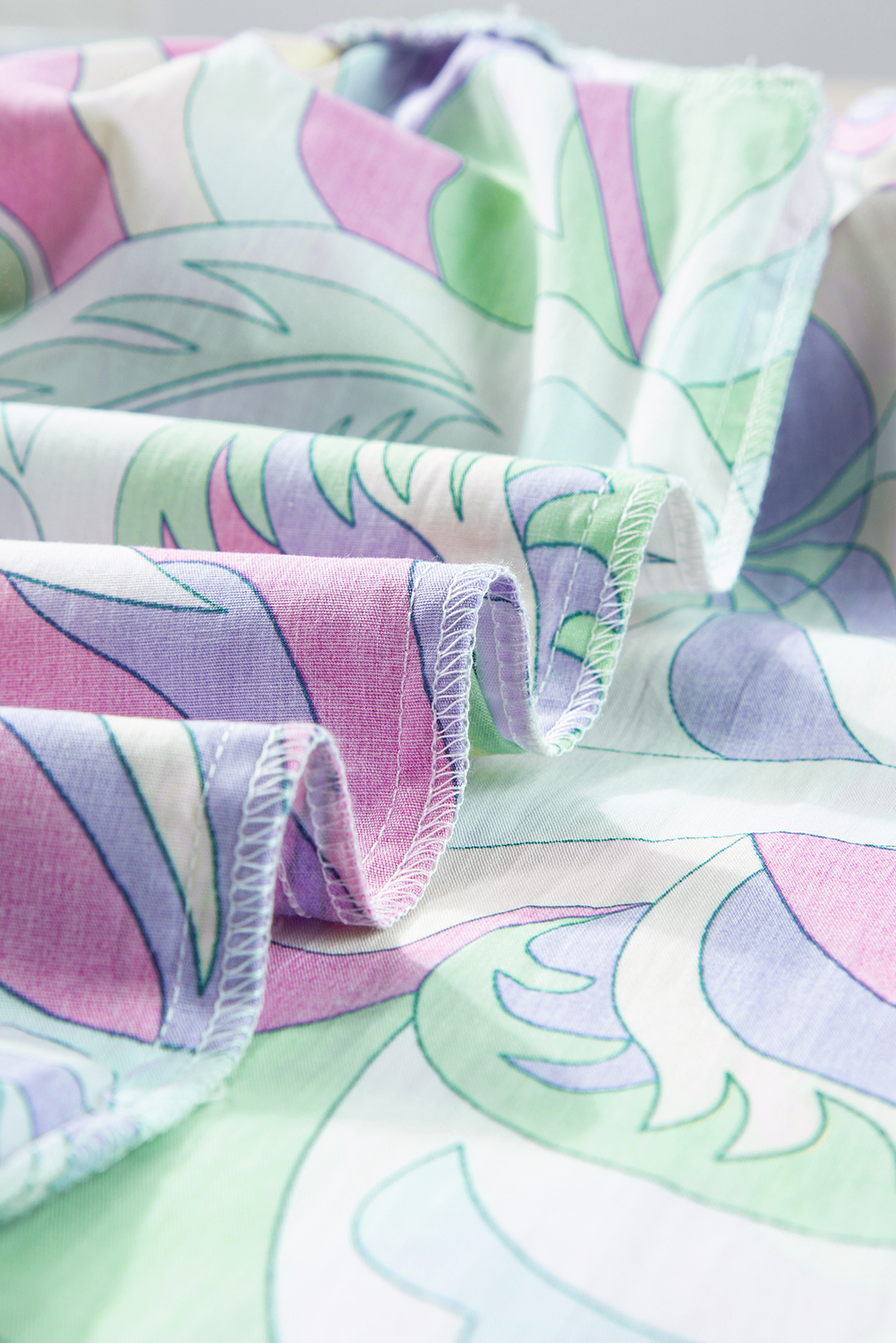 Green Abstract Print Bubble Sleeve Smock Detail Blouse