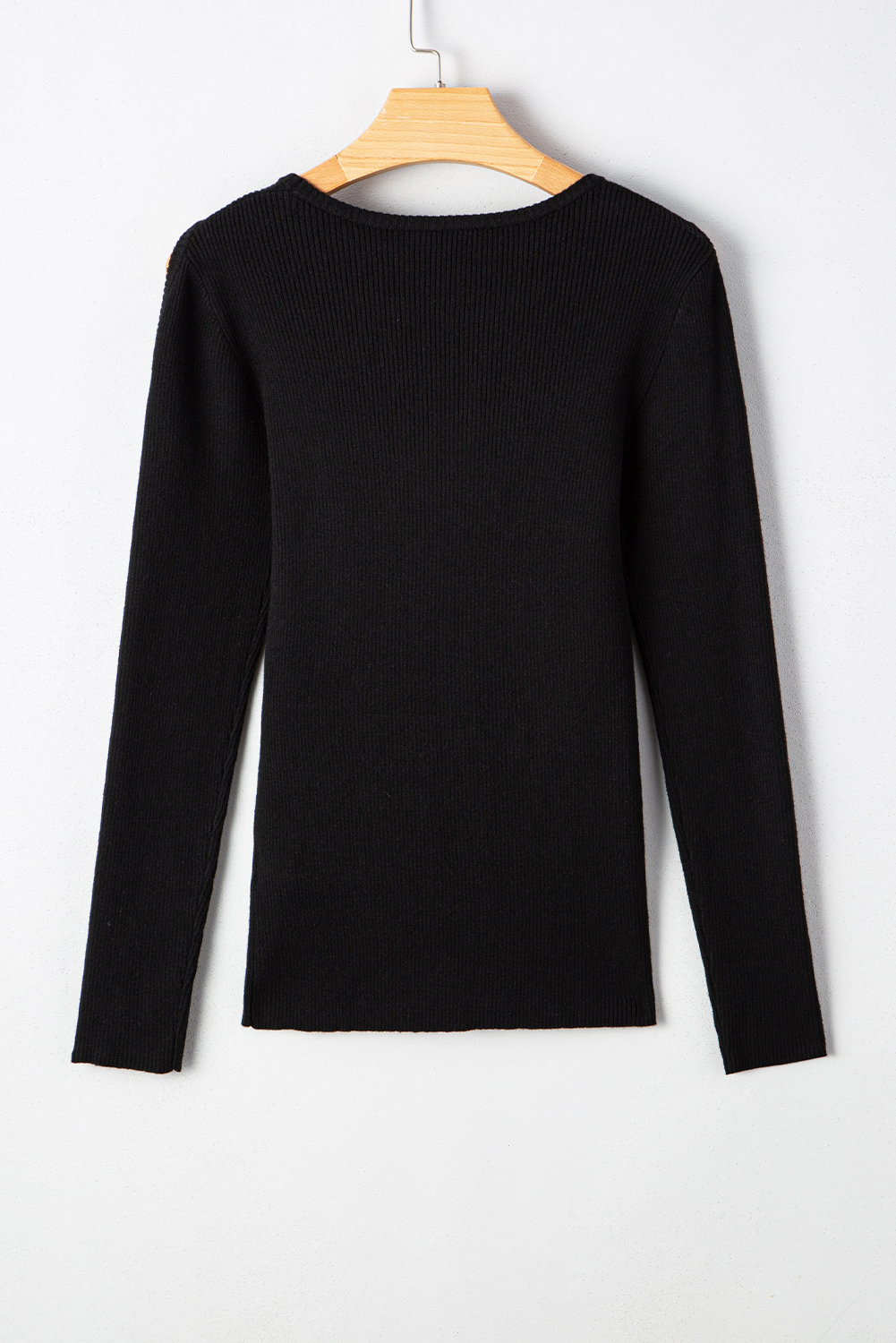 Black Ribbed Knit Cold Shoulder Sweater