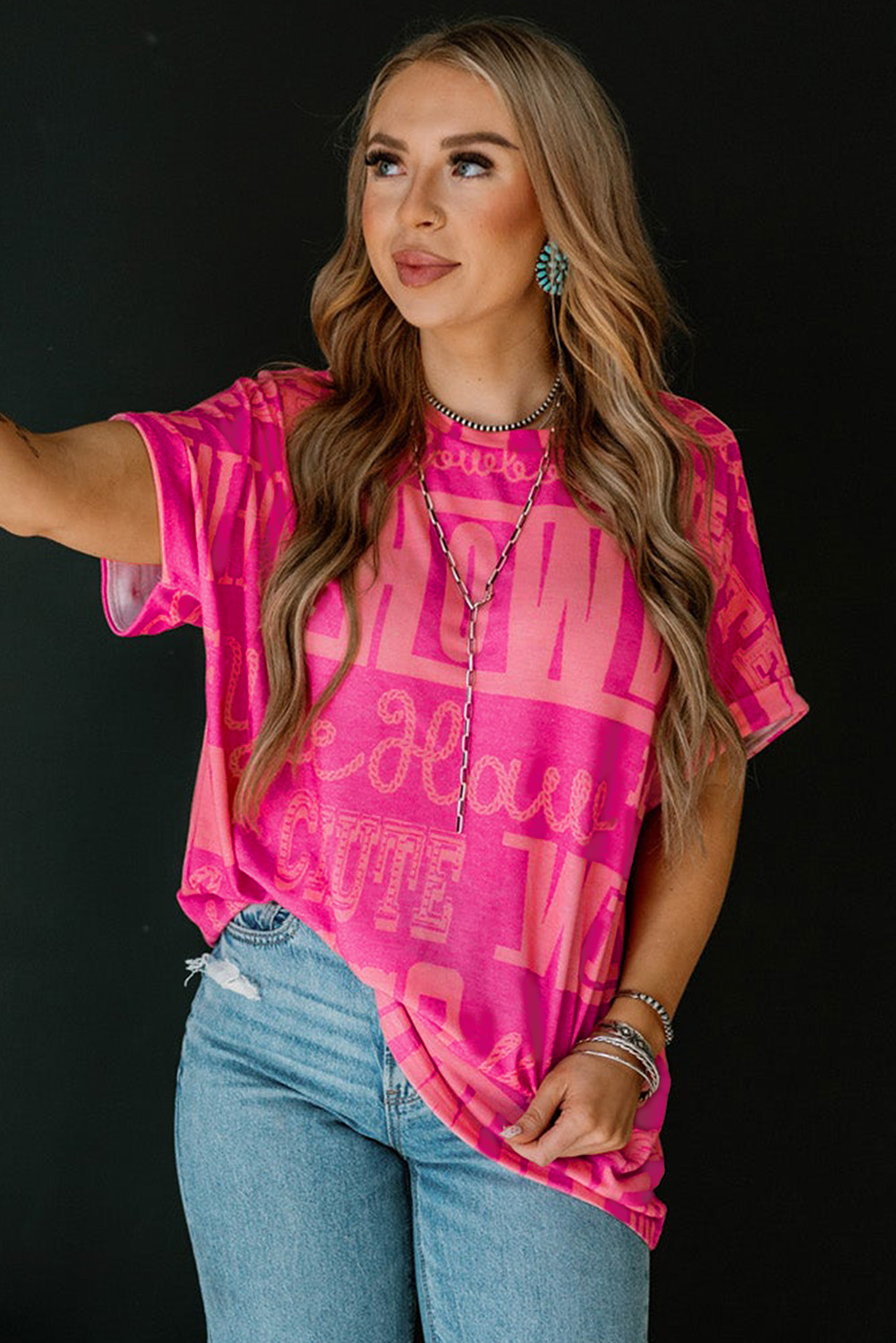 Dark Grey Howdy Cowboy Letter Printed Western Fashion Tee