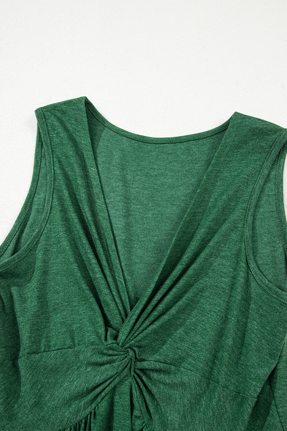 Blackish Green Twisted Bust V Neck Sleeveless Dress
