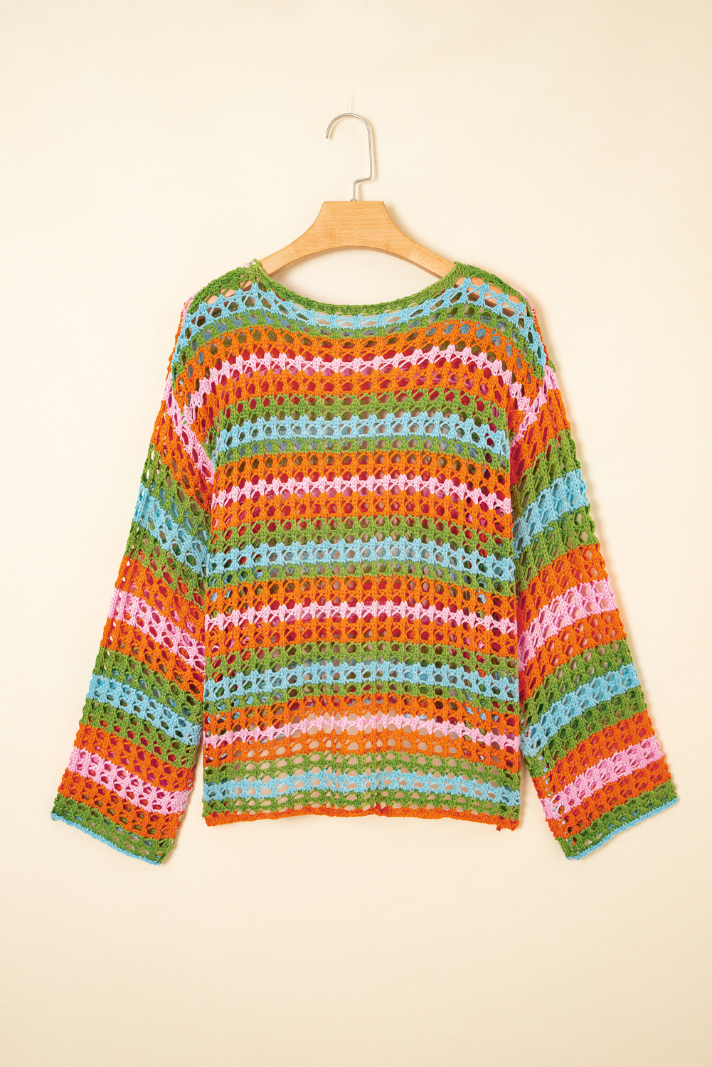 Purple Multi Stripe Open Knit Sweater Beach Cover Up