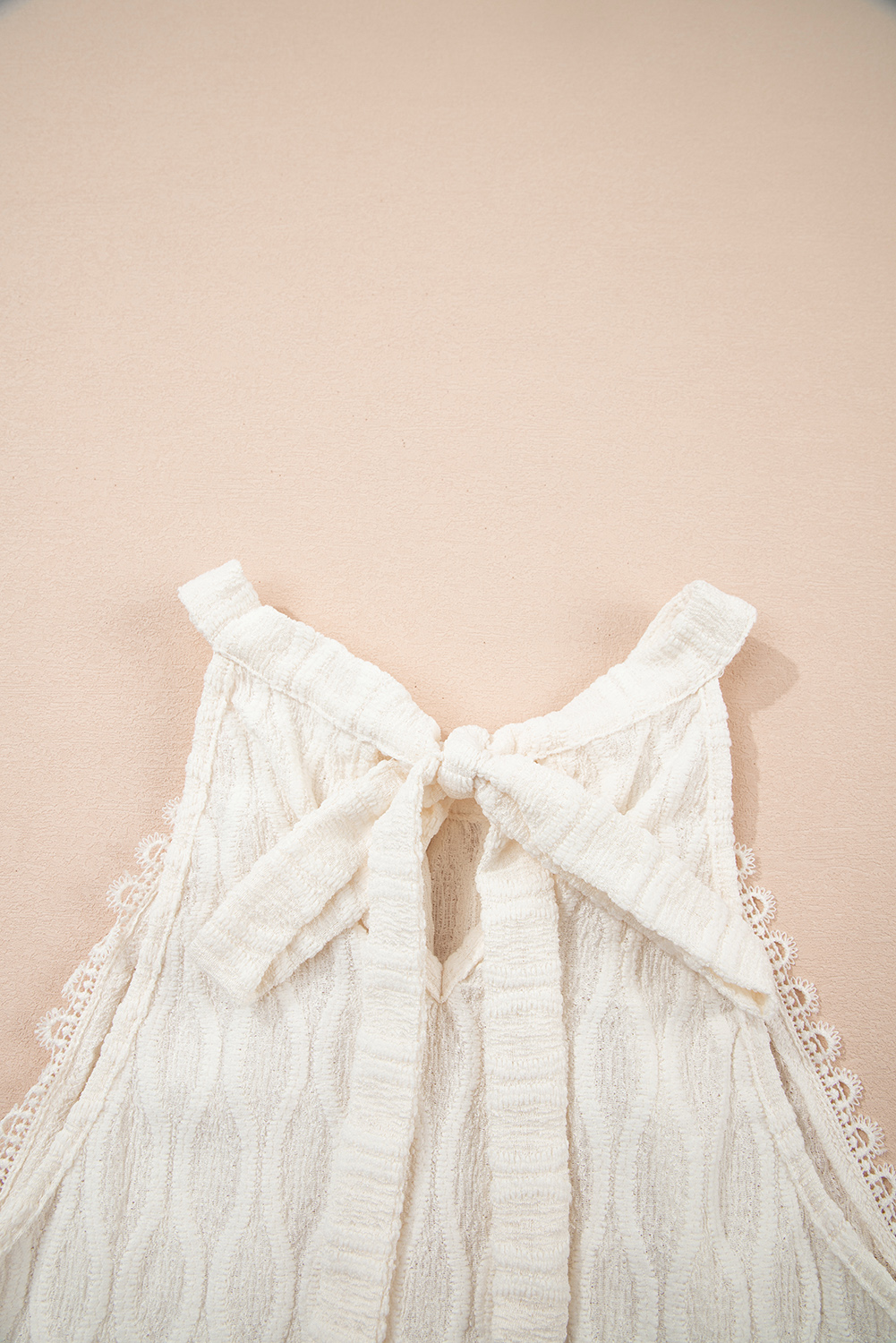 Beige Frenchy Lace Trim Textured Halter Tank Top
