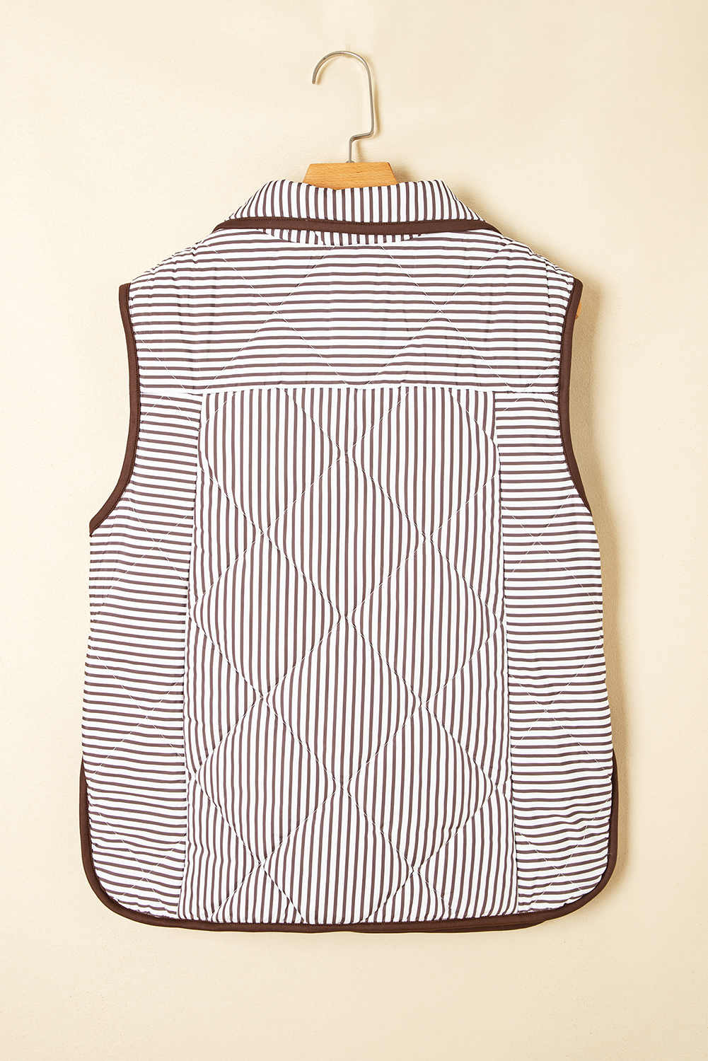 Black Stripe Contrast Trim Snap Button Collared Winter Vest