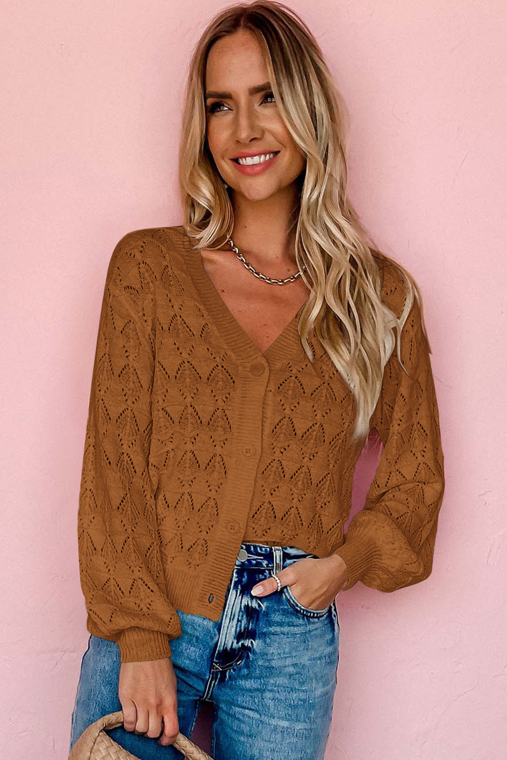 Fiery Red Lightweight Buttoned Front Crochet Cardigan