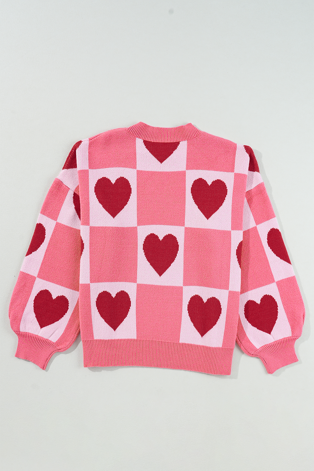 Pink Love Heart Checkered Valentine Crew Neck Sweater