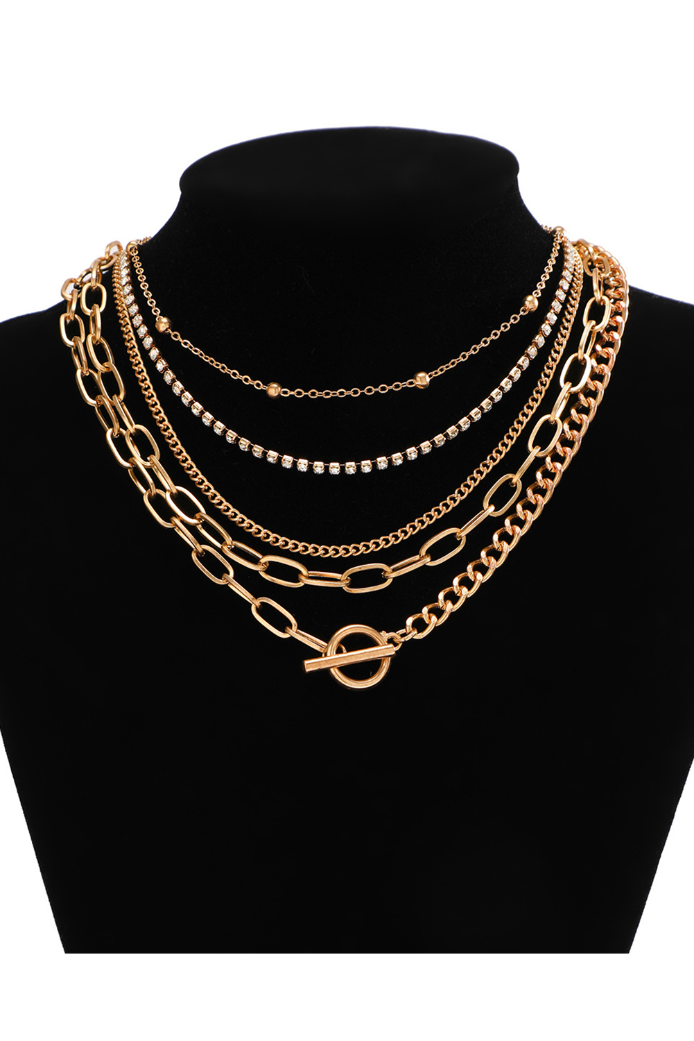Silvery 5pcs Layered Rhinestone Plated Chain Collarbone Necklaces Set