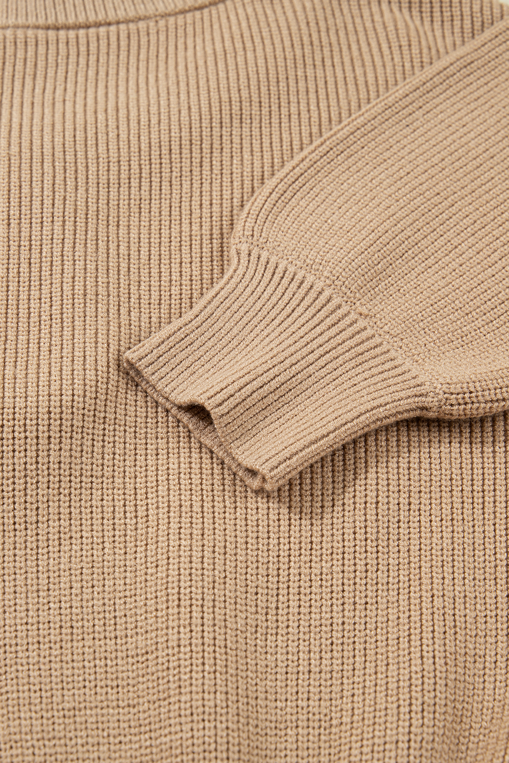 Smoke Gray Pearl Embellished Keyhole Ribbed Sweater Dress