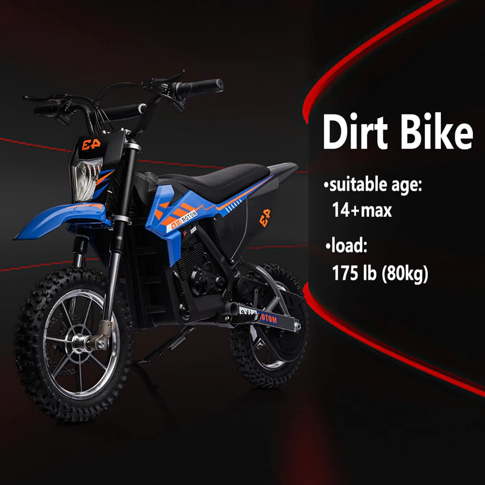 36V Kids Electric Dirt Bike, 36V, 350W, 15.5MPH, LED, 175lbs Max – Blue