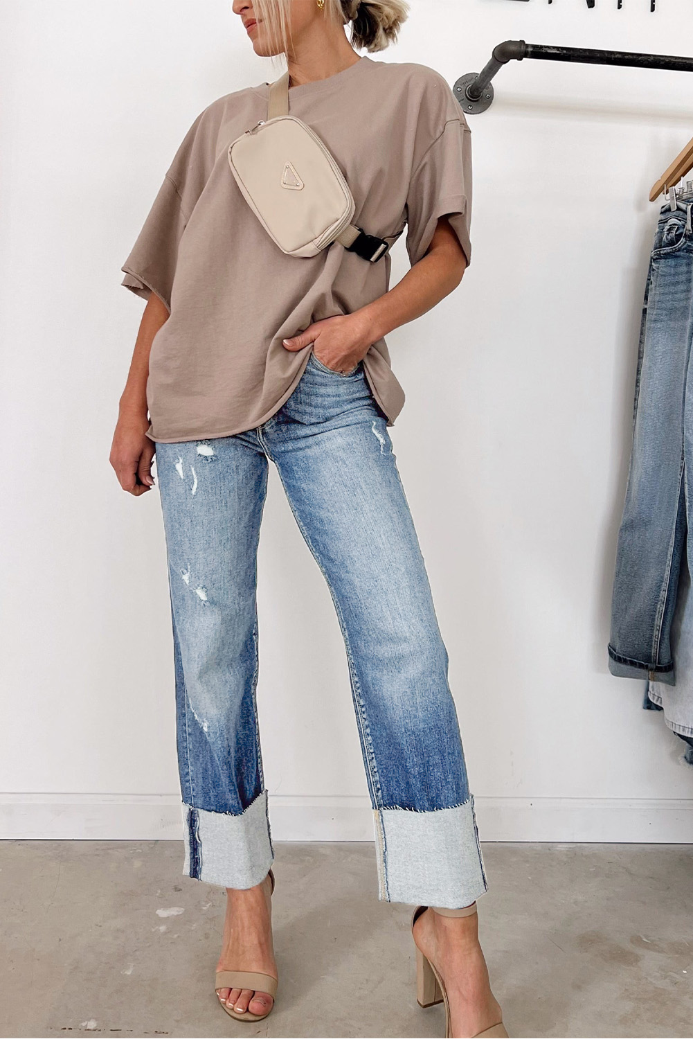 High Waist Distressed Straight Leg Jeans