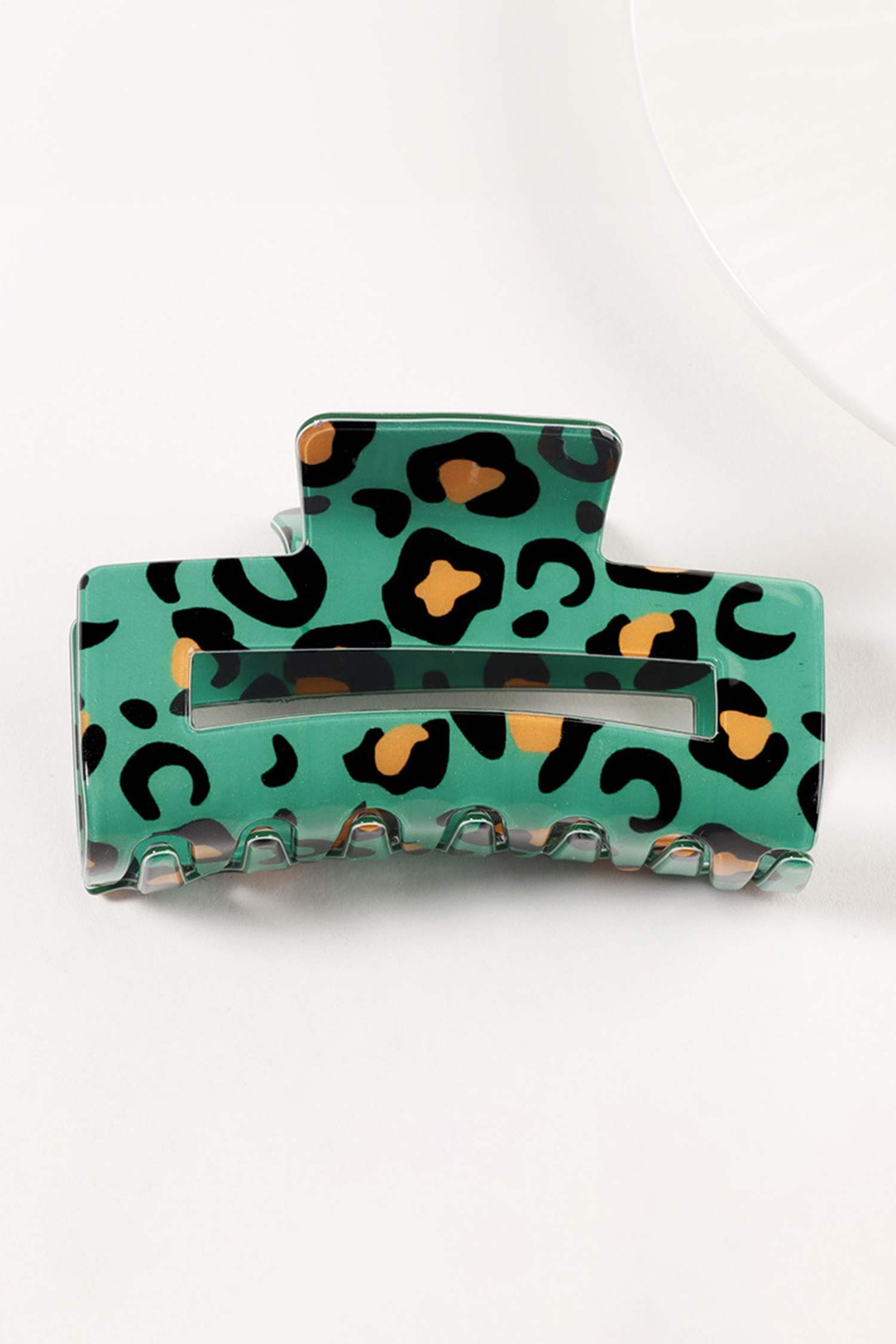 Dark Green Leopard Print Square Hollowed Plastic Hair Claw Clip