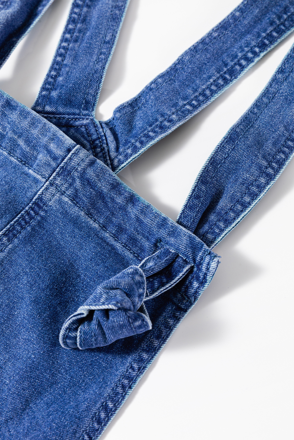 Prussian Blue Mineral Wash Knotted Strap Patched Pocket Wide Leg Denim Overall