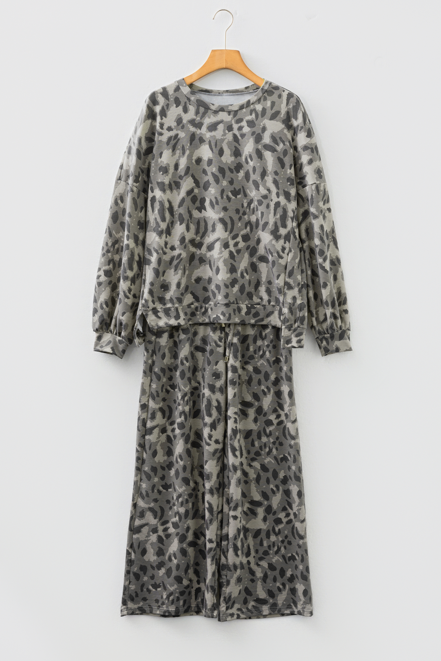 Brown Leopard Loose Tee Drawstring Waist Barrel Pants Set