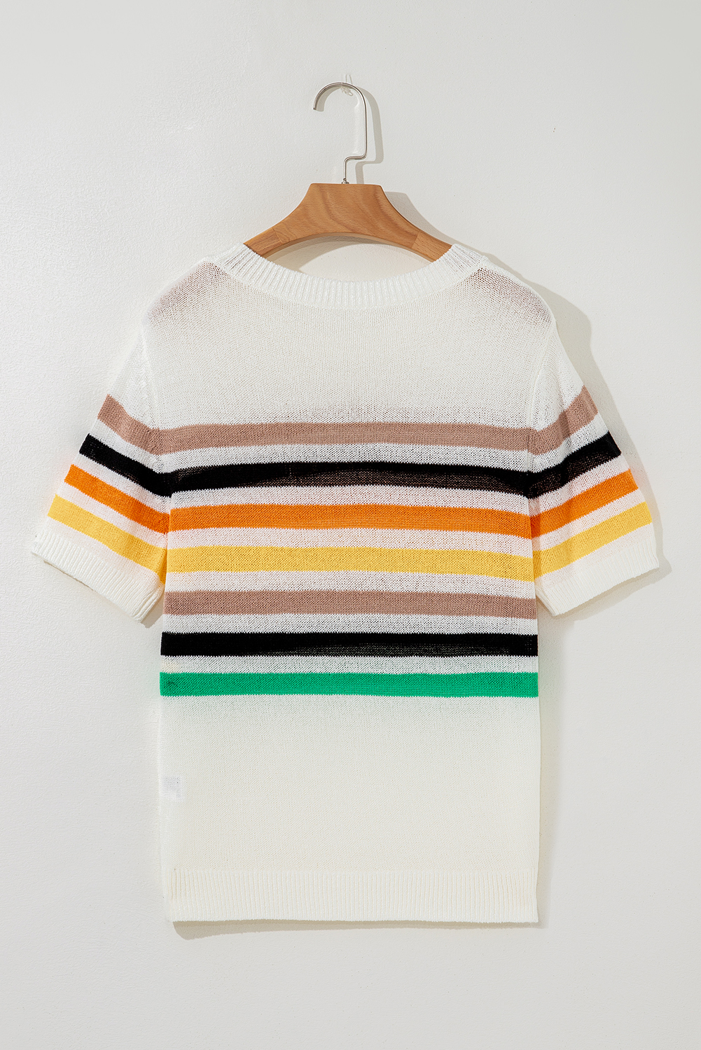 White Striped Pocketed Loose Fit Crewneck Knitted T Shirt