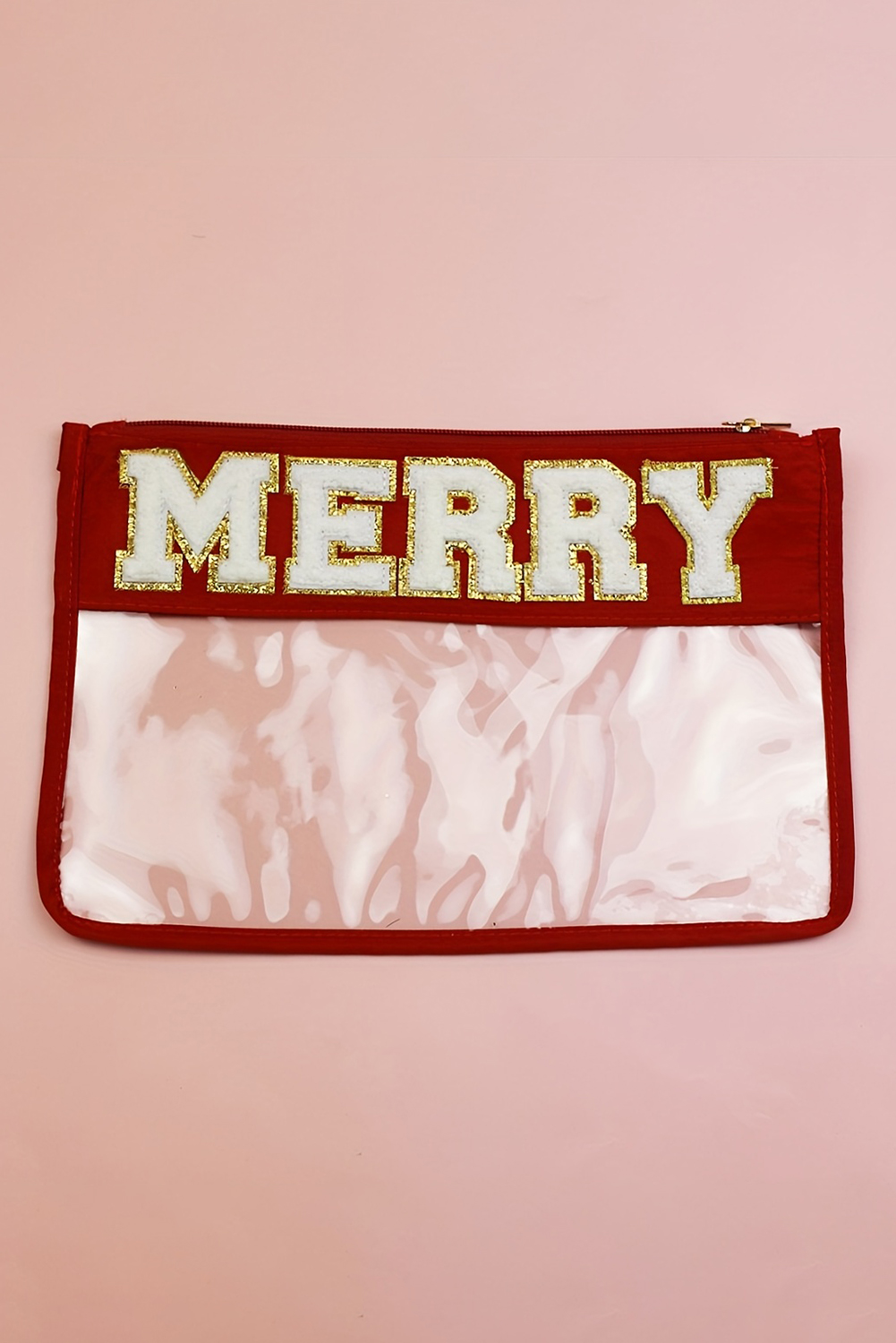 Red SANTA Contrast Trim Clear Makeup Bag