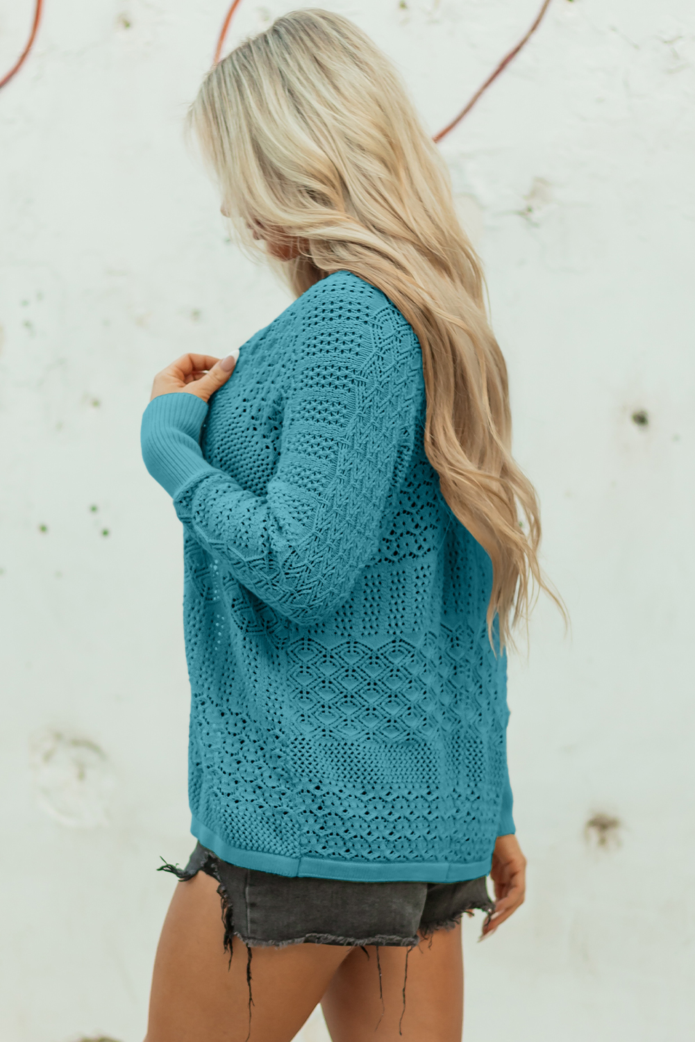 Redwood Burl Mixed Pattern Knitted Open Front Plus Cardigan